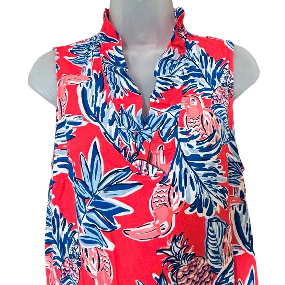 CROWN & IVY Women's Size M 100% Rayon Tank Top Ruffle V Neck Tropical Multicolor - Picture 2 of 9